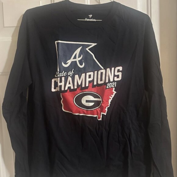 UGA Georgia Bulldogs/Atlanta Braves 2021 State of Champions Long Sleeve Large - Picture 1 of 3